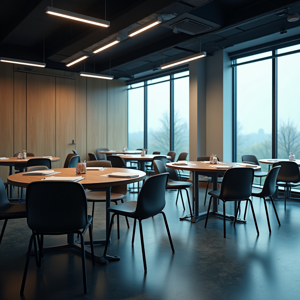 Připravená školicí místnost s uspořádanými stoly pro workshop